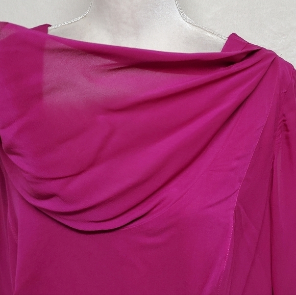 KAY Unger Vintage Fuschia Pink Silk Cowl Neck Flutter Sleeve Ruffle Hem Blouse - Picture 4 of 15